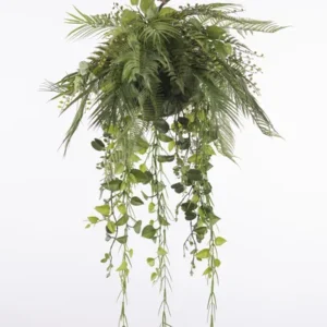Kunst hangplant/bol met verschillende soorten groen 100cm GR110060GRN